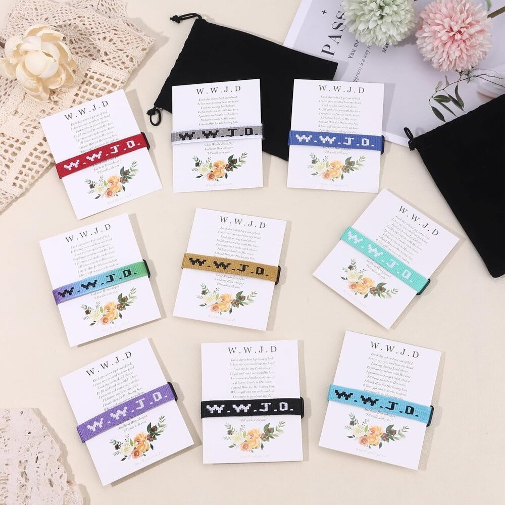 Meaningful WWJD Bracelet Set with 21 Cards and Velvet Bag - Faith-Inspired Gifts - Picture 4 of 7